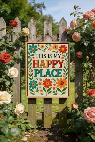 CraftBliss 5D Diamond Painting Kit for Adults, This is My Happy Place Floral Pattern, 11.8×15.7 Inch Round Dot DIY Diamond Art, Colorful Flower Wall Decor for Home Living Room Bedroom Decoration