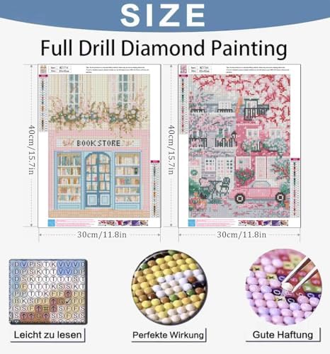 Benjenes 2PCS Book Shop Diamond Art Kits for Adults, Diamond Painting Kits