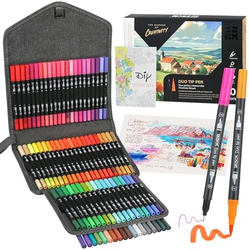 ZSCM 80 Colors Markers for Adult Coloring Books No Bleeding - Duo Tip Pens | Fine & Brush Coloring Marker for Adult Calligraphy, Illustration, Cards Drawing, Note taking Lettering, Journaling