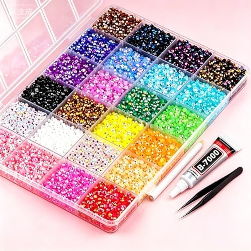 Cublive 28000 Pcs Resin Rhinestones for Bedazzling, 3mm Flatback Gems, Bedazzling Kit with B7000 Jewelry Glue and Tools for DIY Arts and Crafts Diamond Art
