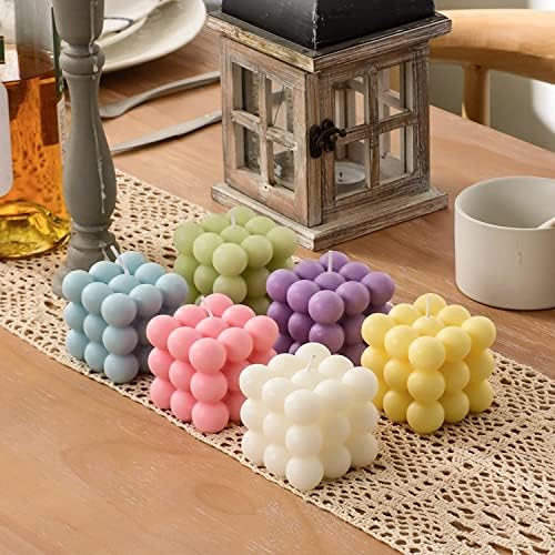 Konrisa Cube Candle Molds, 6 Cavity 3D Bubble Silicone Molds for Candles Making, Cake Mold for Baking Chocolate Dessert Mousse Cake Ice Cream and Making Soap Wax