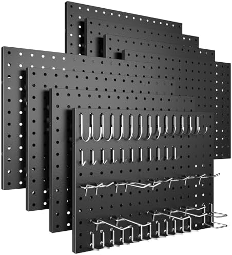 Spampur Peg Board, 8 Pack Metal Pegboard Panels with 50 Hooks