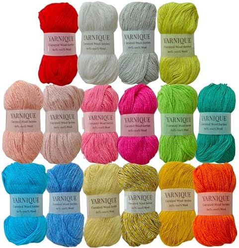 Lace Weight Wool Yarn – 16 Mini Skeins (25g Each) Multicolor Set (400g / 14.1 oz • 3,520 Yards Total), Wool-Rich Blend for Knitting, Crochet & Colorwork (Vibrant)