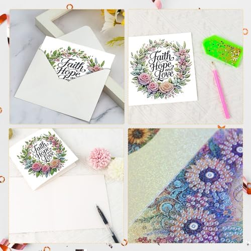 AiYuanzsh 6 Pack Diamond Art Greeting Cards with Envelopes, Religious Diamond Painting Cards Kit, DIY 5D Diamond Art Cards Set, Cross Bible Dove Designs for Christmas, Birthday, Holiday
