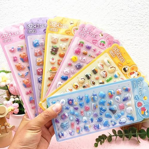 3D Puffy Stickers, 10 Sheets 500+ PCS Mini Kawaii Resin Decorative Stickers for Scrapbooking Phone Case, Notebook, Journal