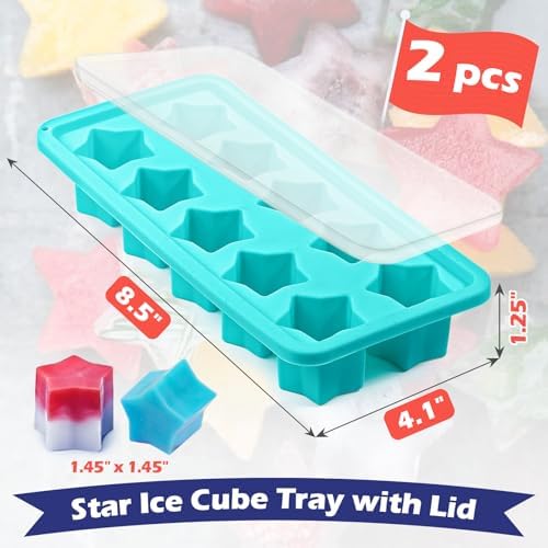 Webake Star Ice Cube Tray with Lid, 2 Packs Silicone Star Ice Molds for Freezer, Reusable Ice Cube Trays for Cocktails, Whiskey & Chilled Drinks