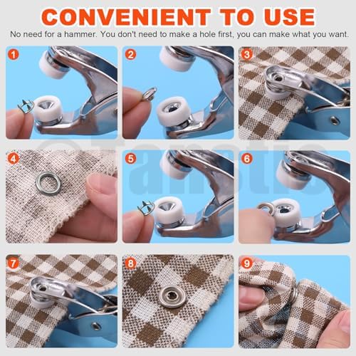 Tanstic 407Pcs (100 Sets) Snaps Buttons with Fastener Pliers Press Tool Kit, 9.5mm Silver Metal Snap Fasteners with Fastener Pliers, Punch, Soft Ruler, Peel-Off China Marker for Sewing (Hollow)