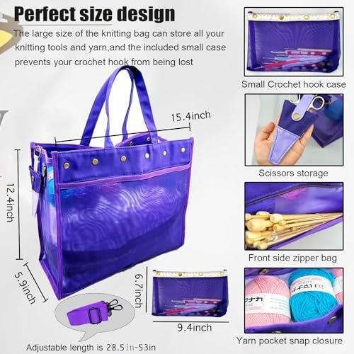 Knitting Bag Large Yarn Storage Organizer,Yarn Bags for Crocheting,Crochet Storage Bags for Crochet Hooks,Knitting Needles,Knit Bags Ideal Knitting & Crochet Gift(Purple)