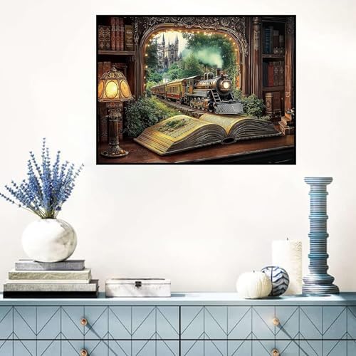 Benjenes Book Train Diamond Art Kits for Adults, Diamond Painting Kits