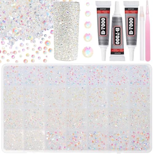 28Grids Clear AB Flatback Bedazzling Gems 2-6mm, Resin Rhinestones Kit