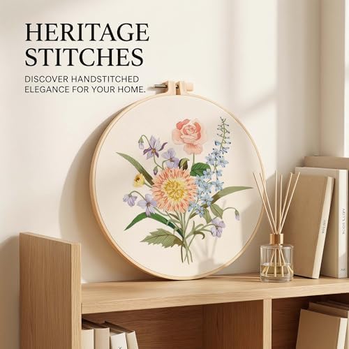 Harimau Adult Beginner Embroidery Starter Kit, Complete Set with 4 Patterns, 2 Hoops, Needles, Scissors, Instruction Guide & Stitching Video Tutorials