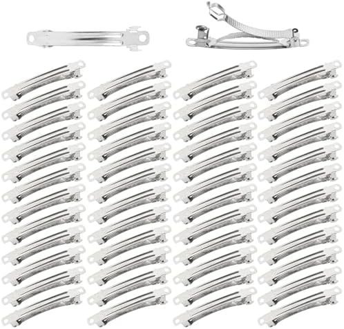 Dizila 50 Pack 6cm/2.4 Inch Plain Blank Silver Metal DIY Craft French Barrettes Automatic Spring Snap Hair Clips Clasps Accessories for Women Girls Teens