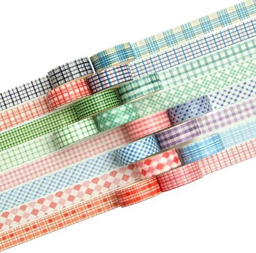 Colorful Plaid Washi Tape Set 16 Rolls Basic Grid Decorative Masking Tapes for Arts, DIY Crafts, Journals, Planners, Scrapbook, Wrapping (Classic Check)