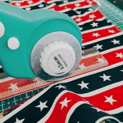 45mm Rotary Cutter and Mat Set, Fabric Cutter Wheel and 12x18 Inch Self Healing Sewing Cutting Mat, Fabric Rotary Cutter with 5pcs Rotary Blades for Quilting Patchworking Crafts, Turquoise