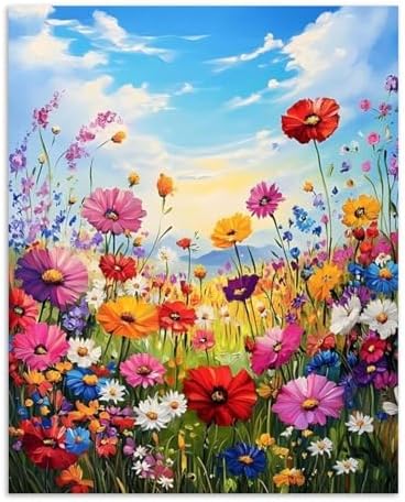 Alptiny Wild Flowers Paint by Numbers Kit for Adults Beginner, Colorful Floral Landscape Paint by Number Kits on Canvas, DIY Flower Oil Painting Kit for Relaxation & Home Decor, 16x20 Inch