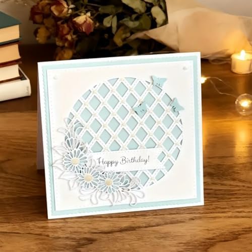 Cutting Dies Metal Stencils Scrapbooking Tools DIY Embossing Template for Paper Card Making Album Arts Crafts Supplies (Round Grid Frame Flower-12.8x9cm)