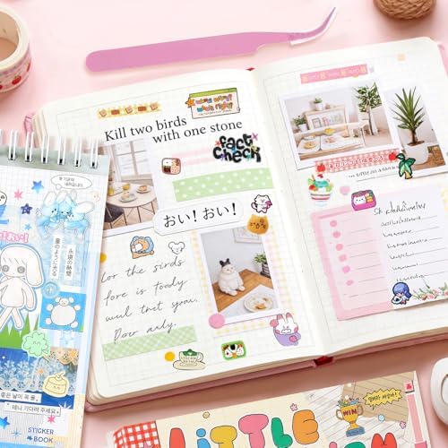 50 Sheets Japanese Sticker Book Manga 1200+ Scrapbook Stickers Kawaii Korean Decor Stickers Junk Journal Supplies for Journaling Scrapbooking Cute Decor Sticker for Kids Adult DIY Cosmtic Books-A