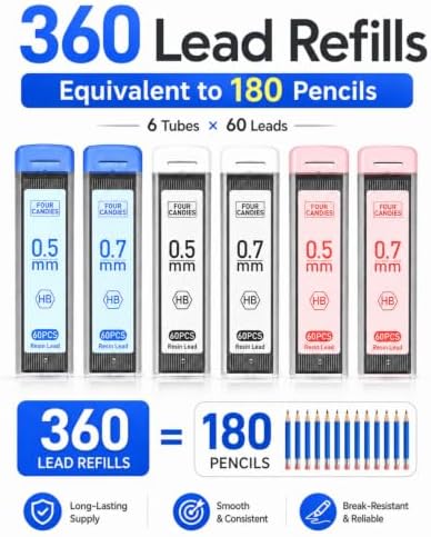 Four Candies Cute Mechanical Pencil Set, 6-Pack 0.5/0.7mm