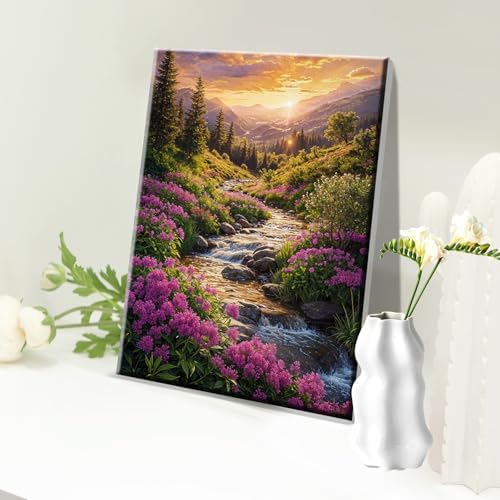 JOOZ Landscape Paint by Number for Adults Beginner with Frame Paint by Number Kits Sunsets on Canvas with Easel DIY Digital Oil Painting for Home Wall Decor Gifts 7.87x11.81 Inch