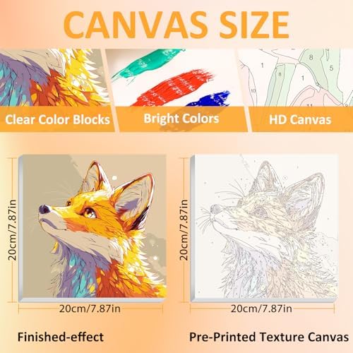 Fox Paint by Numbers Kit for Kids, 8x8 inch