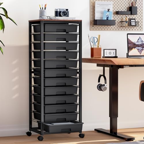 SYKIARIOL Rolling Cart with 12 Drawers,Black