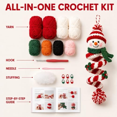 Crochet Snowman Spiral Ornament DIY Kit, Christmas Craft for Adults