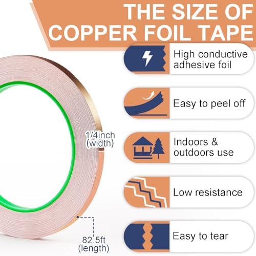LOVIMAG Copper Tape (1/4inchX82.5FT) HVAC Foil Anti Tarnish Strips