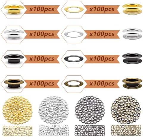 SEMINI 400 Sets 4 Colors 8mm Grommet Eyelet Kit with Install Tool Kit