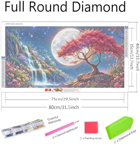 NFDPFUN Moonlight Waterfall Tree Diamond Painting Kit,Diamond Art Kits