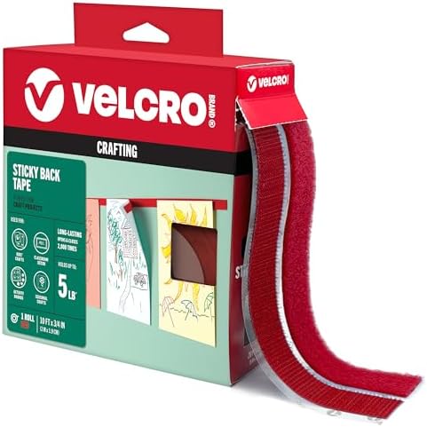 VELCRO Brand Colors | Red Sticky Back Tape | 10ft Roll with Adhesive, Cut Strips to Length | Mount Classroom Décor, Create Seasonal Craft Projects | Organize Home or Office
