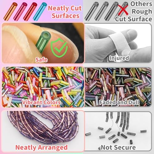 Tube Beads Kit, 7 mm Glass Tube Seed Beads 28 Colored Bugle Embroidery Beads Supplies for DIY Crafting Bracelet Necklaces Jewelry Gift Making & Home Decoration