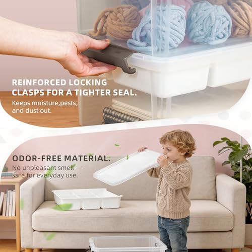 17 Qt Craft Organizers and Storage with Removable Tray and Divider, Clear Craft Storage Box, Stackable Art Supply Organizer for Painting, Coloring Book & Playdoh Storage, 2 Packs