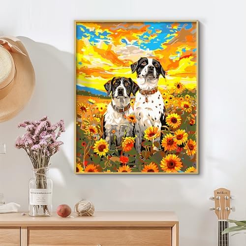 Yunnuo Dog Paint by Numbers Kit for Adults Beginners,Sunflower, 16X20 inch
