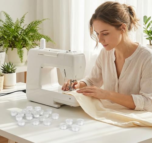 ilauke 90 pcs White Prewound Bobbin Thread, Sewing Thread Bobbins