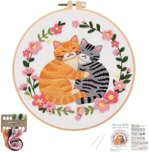 Nuberlic Cat Embroidery Kit for Beginners Adults