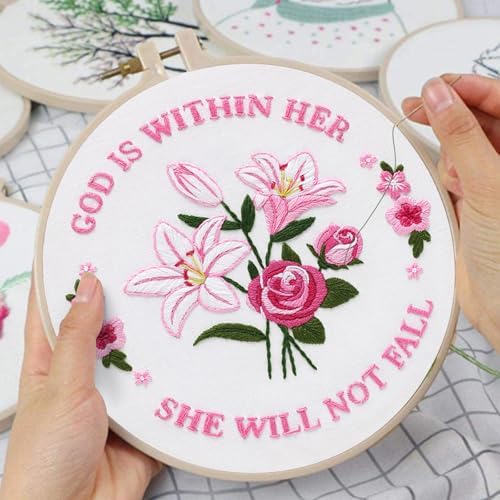 Louise Maelys Easter Tulip Rose Embroidery Kit for Beginners DIY