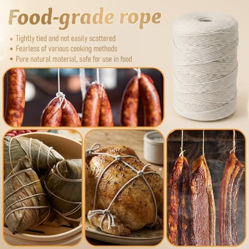 SMART&CASUAL 700 Feet 100% Cotton Butcher Twine String 2mm Food-Grade Cooking Twine for Kitchen Roasting Turkey Sausage Meat Prep Baking Crafts Crocheting Gift Wrapping Gardening