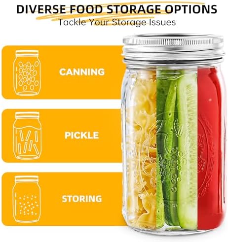 Miuyhji 32 oz Wide Mouth Glass Mason Jars with Lids, 4 Pack for Canning