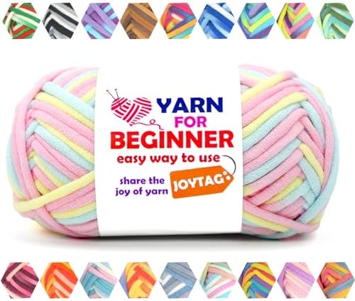 50g Rainbow Beginner Crochet Yarn for Crocheting and Knitting Multicolor Cotton Crochet Yarn for Beginners with Easy-to-See Stitches Cotton-Nylon Blend Easy Yarn for Beginners(Yellow Pink Blue)