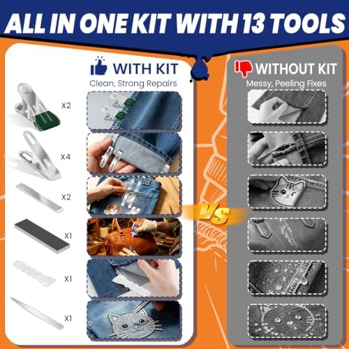 13 Pcs Fabric Glue Kit, 60 ML Permanent Washable Clothing Glue for Patches