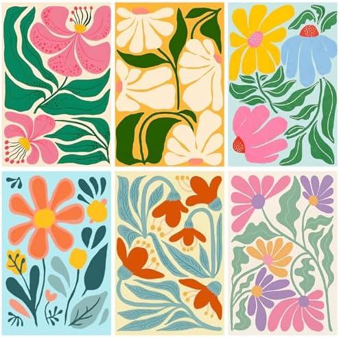Clendo 6 Packs Paint by Numbers Kit for Adults, Easy Flowers Adult Paint by Number Kits on Canvas Without Frame, Abstract Floral Oil Painting for Home Decor Gift 8” W x 12”L