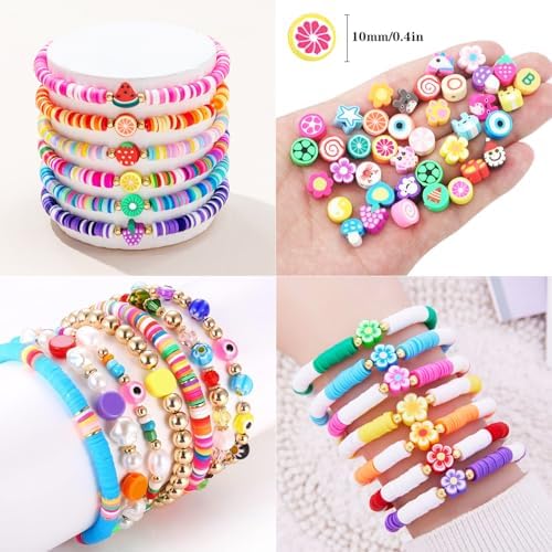 2880pcs Polymer Clay Beads Bracelet Making kit,Cute Fun Beads Sport Ball Fruit Flower Animal Cake Butterfly Heart Beads Charms for Jewelry Necklace Earring Making DIY Accessories for Children Girls