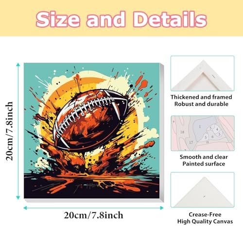 hkejoi Football Paint by Numbers Kit for Kids, Football Paint by Number for Kids Framed and Easel, Painting by Numbers, Easy DIY Crafts for Gift Home Wall Decor 8x8 in