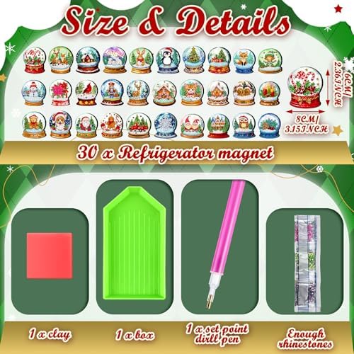 Motipuns 30 Pcs Diamond Magnets,Christmas Colorful Crystal Ball,Blue