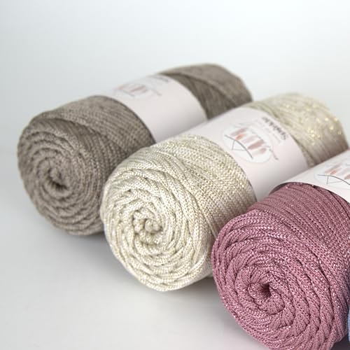 Makromecity Sparkle 2 Skeins of Polypropylene Macrame Cord 3mm x 131 Yards (394 feet) Premium Polyester Macrame Cord for Macrame Art & Crafts for Wall Hangings, Bags, Underplate, Rug
