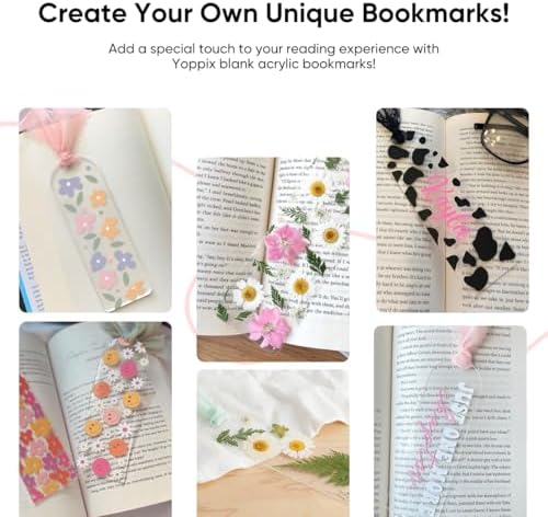 YOPPIX 60 Pieces Acrylic Bookmark Blanks- 6x2”Acrylic Bookmarks with 60 Pcs Ribbon for Reading Lovers DIY Crafts Hanging Tag Gifts Tag Price Tags, Graduation Back to School Gifts(Semicircle)
