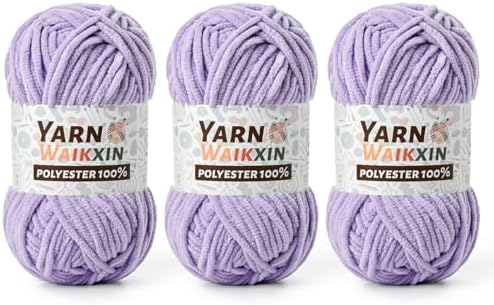 3 Light Purple Soft Chenille Yarn for Crocheting, Fluffy Chunky Crochet Yarn for Baby Blanket, (10.58oz/393yds) Fuzzy Velvet Yarn for Amigurumi&DIY Puzzle、Crafts、Scarf