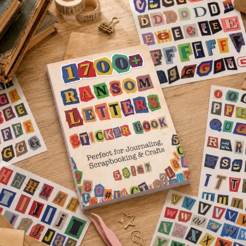 1700+Pcs Alphabet Sticker Book for Scrapbook Album, Ransom Note Stickers No Repeats, 32 Sheets Magazine Letters Die-cut for Junk Journal Supplies, Large stickers for Scrapbooking Card Making DIY Craft
