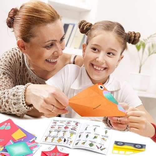 Origami Paper for Kids, 300 Sheets Colorful Origami Paper Kit 5.5Inch, 100 Origami Projects & Easy Origami Book Origami Kit for Kids, Creativity Training & Brain Development Origami Set for Kids