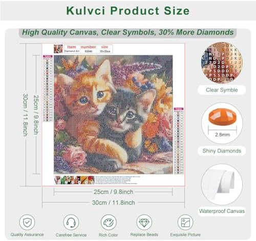 Kulvci Diamond Art Painting Kits for Adults Beginners Cat, 12x12inch